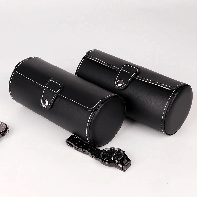 Black Leather Watch Roll (3 watches) - Magnus Watch