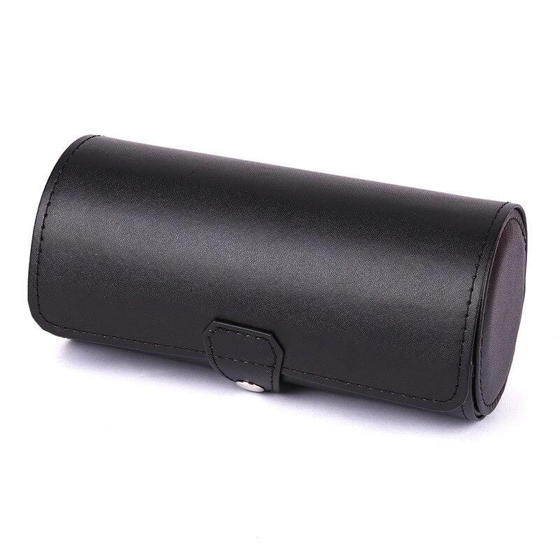 Black Leather Watch Roll (3 watches) - Magnus Watch